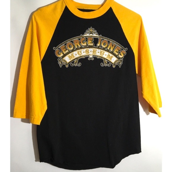 George Jones Museum Vintage Tee Size Small Black & Yellow Raglan Sleeve T-Shirt - Picture 4 of 5